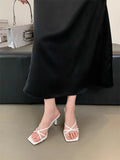 Push! Huge Gentle! Purple High-Heeled Women Wear The Square Head Cross Fine Striped Toe And Fairy Cool Slippers HZ0115