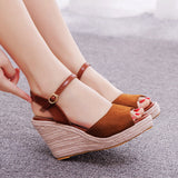 Ebay Fashion Mary Treasure Fish Mouth Slope Sandals Round Head Waterproof Table Rope Heel Sandals Woman HZ0115