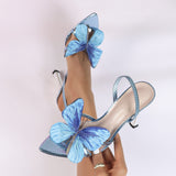 Lady L Three-Dimensional Butterfly Decoration Fine High Heel Sandals Blue High Heels HZ0115