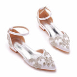 2 Cm Flat Heds Casual Tip Hollow Sandals Low Heeled White Bungalow Diamond Wedding Shoes Dress Shoes HZ0115