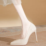 Thick-Bottomed Waterproof Waterproof Leather Tip-Skin Banquet Single-Shoe Women 2025 Autumn New 10Cm Fine Heel Ultra-High Heels HZ0115
