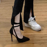 Women's High-Heeled Shoes With High-Heeled Women's 2025 New Fine-Heeled Black Bed High-Heeled Women's Summer French-Style Sandals Women's Single Shoes HZ0115
