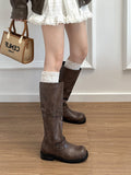 Soft Skin Thick Bottom Round Head Retro Belt Buckle Color Long Boots Women Autumn And Winter High Boots Knight Boots HZ0115