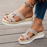 Large-Size Slopes And Slippers Women's 2025 Summer Fashion Water Drill Outside Wearing Thick-Bottomed Large Beach Shoes HZ0115
