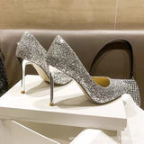 Wedding Shoes Women 2025 New Autumn Wedding Fine Heel High Heels Crystal Shoes Bridesmaids Bridal Shoes Winter Silver Glide HZ0115
