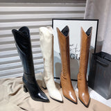 2025 New White Boots Women High And Knight Boots Coarse And Pointed Long Boots West Boots V Mouth 8Cm High Boots HZ0115