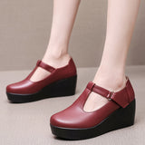 T-Word With Round Head Slope And Soft Soles Of Mother Leather Shoes Spring And Autumn Waterproof Table Thick-Soled Loose Cake Shallow Magic Stick Single Shoes Women HZ0115