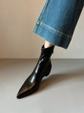 French Soft Leather Tips Inside The Thin Skin Boots Women Autumn And Winter Plus Velvet Black And Soft Bottom Short Boots HZ0115