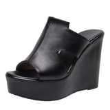 Cowskin Hollow Waterproof Table Thick Bottom One-Word Drag High Slope And Fitting Room Slippers Soft Bottom Loose Cake 4243 Women Cold Slippers HZ0115
