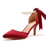 7 Cm Medium Heel Sandals Fine Heel Water Drill Beaded Sandals Simulation Silk Wedding Banquet Dress Shoe Tips Sandals Woman HZ0115