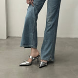 2025 Summer ~ Pointed Belt Buckle Thin Belt Buckle Single Shoes Silver Back High Heel Sandals HZ0115