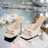 In The Summer Of 2025, The New Square Head Fairy Bow High-Heeling Slippers With A Word Of Wearing Cold Drag Femininity HZ0115