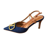 Korean Version Of The Commuter Wind Heightening Thin Tip Fine Heel Single Shoes Spring And Autumn New Temperament Denim Cloth High-Heeled Sandals HZ0115