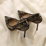 Airable Lace Mesh High Heels Women 2025 New Summer Design Sense Niche Temperament Tip Fine Heel Single Shoes HZ0115