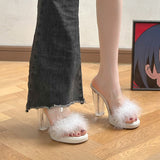 Fairy Hairy Slippers Women Wear 2025 New Net Red Coarse And One-Word Drag Crystal High-Slip Slippers HZ0115