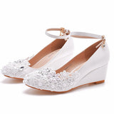 5 Cm Low Heel Pedicle Thin High Heel Women's Shoes Round Head Heel Single Shoes Bridal Shoes Pregnant Woman Wedding White Shoes HZ0115