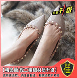 French Temperament Small Fragrant Evening Wind Tip Single Shoes Women Shallow Mouth 2025 New Spring And Autumn Flat Bottom Shoes Rivet Shoes HZ0115