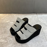 Fashion Slippers Women's 2025 Korean Version Of Spring And Summer Large Code Magic Stick Thick Bottom Slope And Cold Drag Frosted High With Ladies Slippers HZ0115