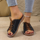 New 2025 Summer Canvas Korean Version Of Women's Cool Drag Flat And Large Sandals Denim Shoes HZ0115