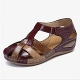 Large-Size-Up Head Sandals Women's 2025 Summer Retro Round-Headed Slope With Magic Stick Lady Roman Shoes HZ0115