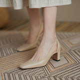The Store Manager's Self-Retention Is Simple And Not Simple ~ Soft Leather Fashion Hollow Coarse Sandals Square Retro Fairy High Heels HZ0115
