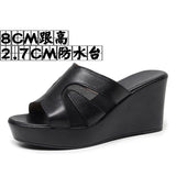 Fashion Outside The Slope And A Word Drag Summer New Pine Cake Thick Bottom Waterproof Table Hollow High And Fish Mouth Mesh Slippers Woman HZ0115