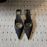 Yanglin With The Same Black Silk Satin High-Heeled Shoes Women's Sharp Head After The Empty Cool Slippers Half-Dragging Muller Shoes Small Single Shoes HZ0115