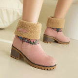 2025 Autumn And Winter New Snow Boots Flowers Scrub Coarse And Medium Boots Two Thick 43 Large Size To Keep Warm Cotton Boots HZ0115