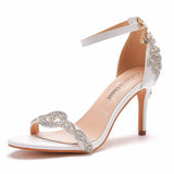New One-Word With A Hundred Bridal Slender Shoes 11 Cm High Heel White PU High Heel Sandals Ladies Wedding Shoes HZ0115