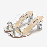 Coarse Heel Wearing Cold Slippers Women 2025 Summer Fashion Transparent Water Drill Temperament With High Heels Do Not Tired Feet HZ0115