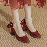 Coarse High Heel Wedding Shoes Women High Heel Bow Bridal Shoes 2025 Spring New Mary Jane Women's Shoes Square Single Shoes HZ0115