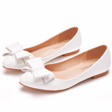 Bride Wedding Dress Tip Single Shoe Fine Heel Single Shoe Bow Tip Shoes Large White Wedding Shoes Low Heel HZ0115