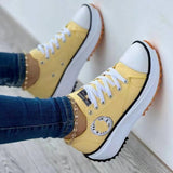 2025 New Summer Canvas Shoes Casual Breathable Single Shoes Large Women's Shoes Thick Soles Lace Women's Shoes HZ0115