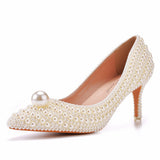 11 Cm Fine Tip Single Shoe Pointy Shoes Large Size Women's Shoes Pearl Wedding Shoes Wedding Shoes Dinner Women's Shoes HZ0115