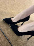 Black Velvet High Heels Women 2025 Spring And Autumn New Metal Sharp Head Fine And Shallow Name Temperament French Single Shoes HZ0115