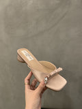 French Cool Drag Bow One-Word Slippers 2025 Summer New Fairy Shoes Wearing Temperament Coarse Sandals HZ0115