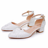 4 Cm Square Thick Heel Tip Hollow Sandals Spring Square With Light White Lace Mesh Bride High Heels Woman HZ0115