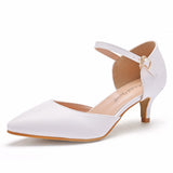 5 Cm White Fine-Heeled Pointed Sandals In Low- Heel Large-Size Women's Wedding Shoes Bride Shoes Large Size Small Size HZ0115