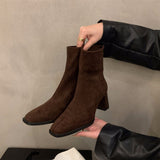 High-Heeled Korean Small Ankles Velvet Martin Boots Women's Shoes 2025 New Autumn And Winter Plus Velvet Square Head Thin Short Boots HZ0115