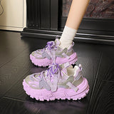 2025 Spring And Summer Tire Bottom Old Dad Shoes Women's Net Air Breathable Pink Casual Sneakers Thick-Soled Small White Shoes Tide HZ0115