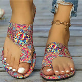 Large-Size Sandals Women's National Style 2025 Summer New Breathable Printing Cover Roman Style Cool Slippers Women HZ0115
