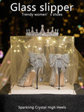 Golden High-Heeled Women 2025 New Design Small-Sized Photos Crystal Show Wedding Dress Two-Wear Wedding Shoes Bridal Shoes HZ0115