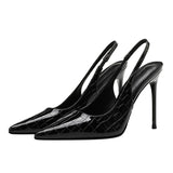 French Crocodile Pattern Sexy Fine Heel Single Shoes 2025 New Female Sharp Head Light Black Beautiful Temperament High Heel Shoes HZ0115