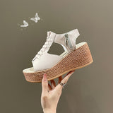 Weaving With Loose Cakes And Women's Sandals New Fish Mouth Slope Heels High-Heeled Sandals Hollow Zipper Women's Shoes 35-43 7CM HZ0115