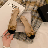 Ins Show Temperament! Metal Buckle Small Fragrant Wind Bag Head Sandals Women Flat Bottom French Retro Color After Empty Single Shoe Tide HZ0115