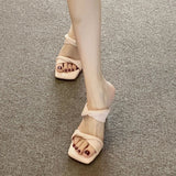 The Foot Of The Sleak High-Heeled Women's Sandals On The Feet Comfortable Square Head And A Word With Cool Slippers Coarse HZ0115