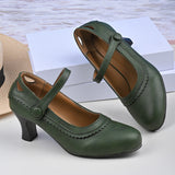 2025 New Ladies Retro Mary Jane High Heels Large-Size Coarse Lace Round Head High Heel Single Shoes HZ0115