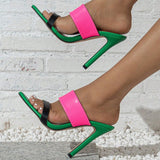 Women's Sharp-Pointed Color Bumpy With Fine High-Heeled Sandals Women's Shoes Green Trend Explosion HZ0115