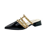 French-Style Rivet Cool Slippers Women Wear Flat-Bottomed Summer Shoal Sharp Leather Tip Half Slippers HZ0115