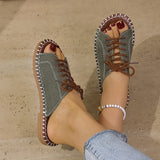 New 2025 Summer Canvas Korean Version Of Women's Cool Drag Flat And Large Sandals Denim Shoes HZ0115